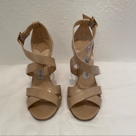 JIMMY CHOO 100MM Lottie Strappy Sandal in Patent Nude size 35.5 - Picture 2 of 12